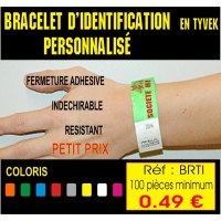 Réf. BRTI - Bracelets d'identification Tyvek avec inscription